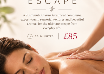 Enjoy 20% OFF with our NEW Clarins Sensory Escape treatment